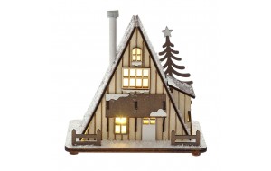 Χριστουγεννιάτικο χιονισμένο ξύλινο σπιτάκι με φως 14x9x12 εκ