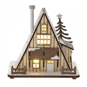 Χριστουγεννιάτικο χιονισμένο ξύλινο σπιτάκι με φως 14x9x12 εκ