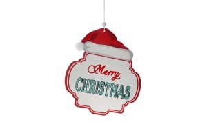 Ξύλινο κρεμαστό διακοσμητικό Merry Christmas με σκούφο σετ των έξι τεμαχίων 18x16 εκ