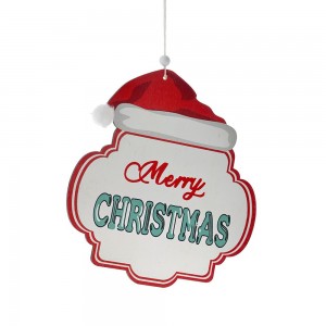 Ξύλινο κρεμαστό διακοσμητικό Merry Christmas με σκούφο σετ των έξι τεμαχίων 18x16 εκ