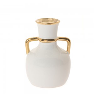 Διακοσμητικό κεραμικό βάζο σε λευκό χρώμα με χρυσές λεπτομέρειες 21x16x15 εκ