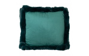 Διακοσμητικό μαξιλάρι σαλονιού σε πράσινο χρώμα με γούνινο φινίρισμα 43x43 εκ