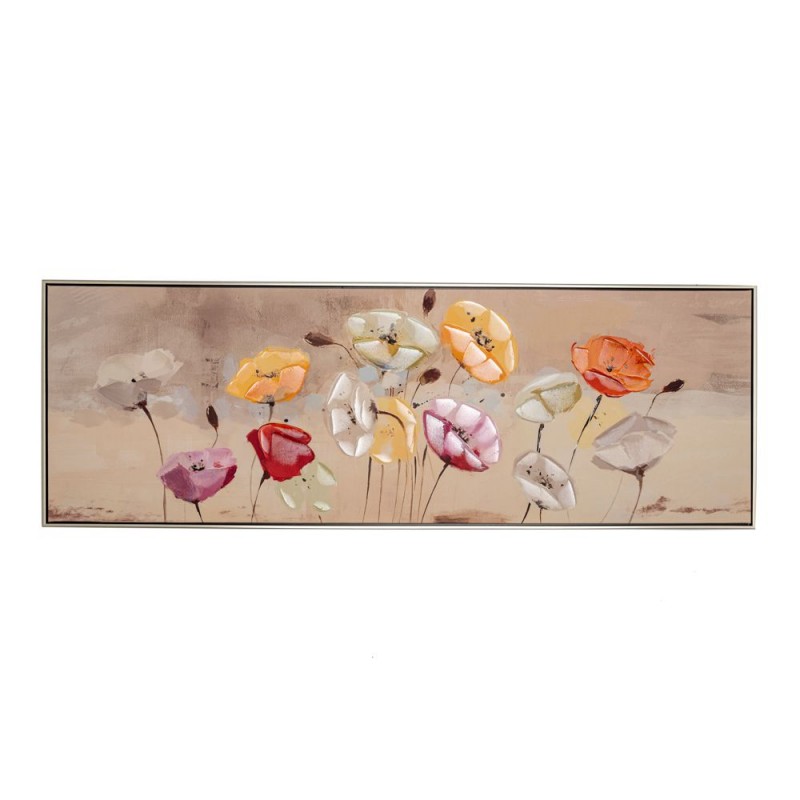 Πίνακας ελαιογραφίας πάνω σε τυπωμένο καμβά με πολύχρωμες παπαρούνες και ασημί κορνίζα 152x52 εκ