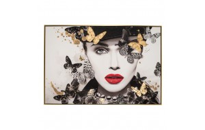Πίνακας ελαιογραφίας σε τυπωμένο καμβά με θέμα Γυναίκα και πεταλούδες 122x4.5x122 εκ