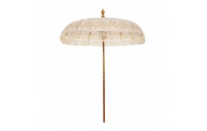 Bali στρογγυλή ομπρέλα μακραμέ με περίτεχνο σχέδιο σε εκρού  χρώμα με ξύλινο ιστό 185x250 εκ