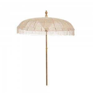 Bali στρογγυλή ομπρέλα μακραμέ σε εκρού  χρώμα με ξύλινο ιστό 185x260 εκ