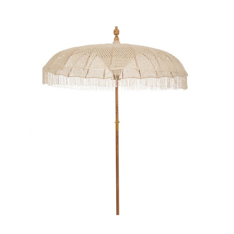 Bali στρογγυλή ομπρέλα μακραμέ σε εκρού  χρώμα με ξύλινο ιστό 185x260 εκ