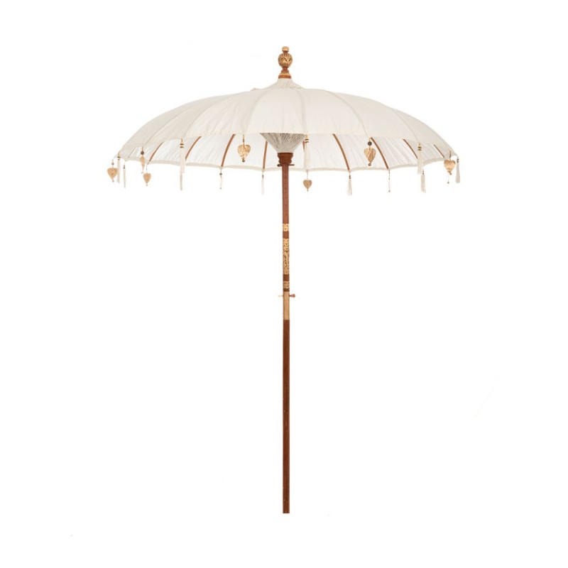 Bali στρογγυλή ομπρέλα μακραμέ σε λευκό χρώμα με ξύλινο ιστό 185x260 εκ