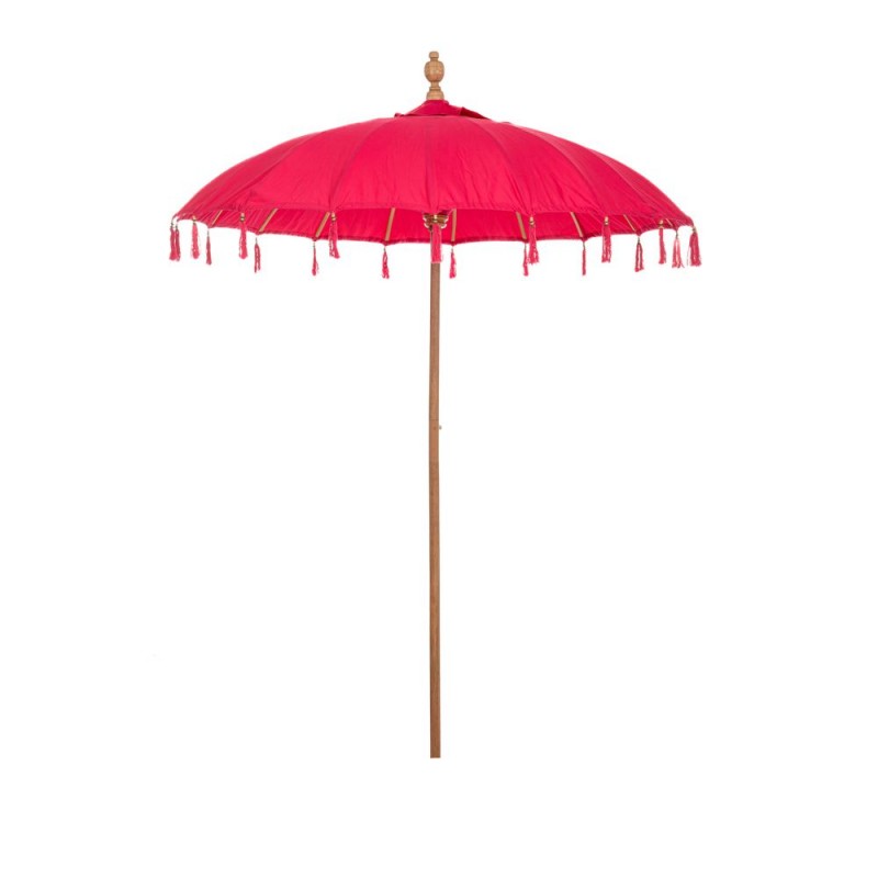 Bali στρογγυλή ομπρέλα μακραμέ σε ροζ απόχρωση με ξύλινο ιστό 185x260 εκ