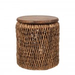 Ψάθινο στρογγυλό σκαμπό από abaca με ξύλινο κάθισμα σε φυσικό χρώμα 42x49 εκ