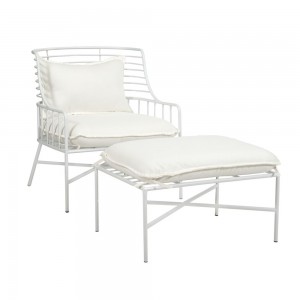 Μεταλλική πολυθρόνα σε λευκό χρώμα με υποπόδιο και μαξιλάρια 70x68x79 εκ