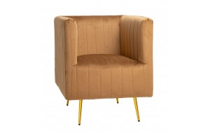 Πολυθρόνα με βελούδινη επένδυση σε καφέ χρώμα με χρυσά μεταλλικά πόδια 69x73x80 εκ