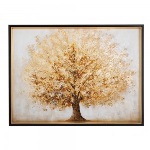 Πίνακας πάνω σε τυπωμένο καμβά με δέντρο και χρυσό φύλλωμα φθινοπώρου 80x60 εκ