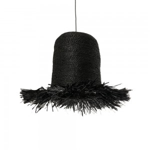 Ψάθινο φωτιστικό οροφής με σχήμα καπέλου σε μαύρο χρώμα 40x47 εκ 