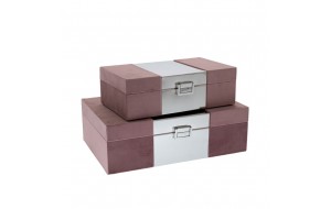 Διακοσμητικό κουτί αποθήκευσης με βελούδινη ροζ επένδυση και μεταλλικό ασημί μέρος στο κέντρο σετ δύο τεμαχίων