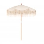 Boho στρογγυλή ομπρέλα μακραμέ σε λευκό χρώμα με ξύλινο ιστό 180x245 εκ.