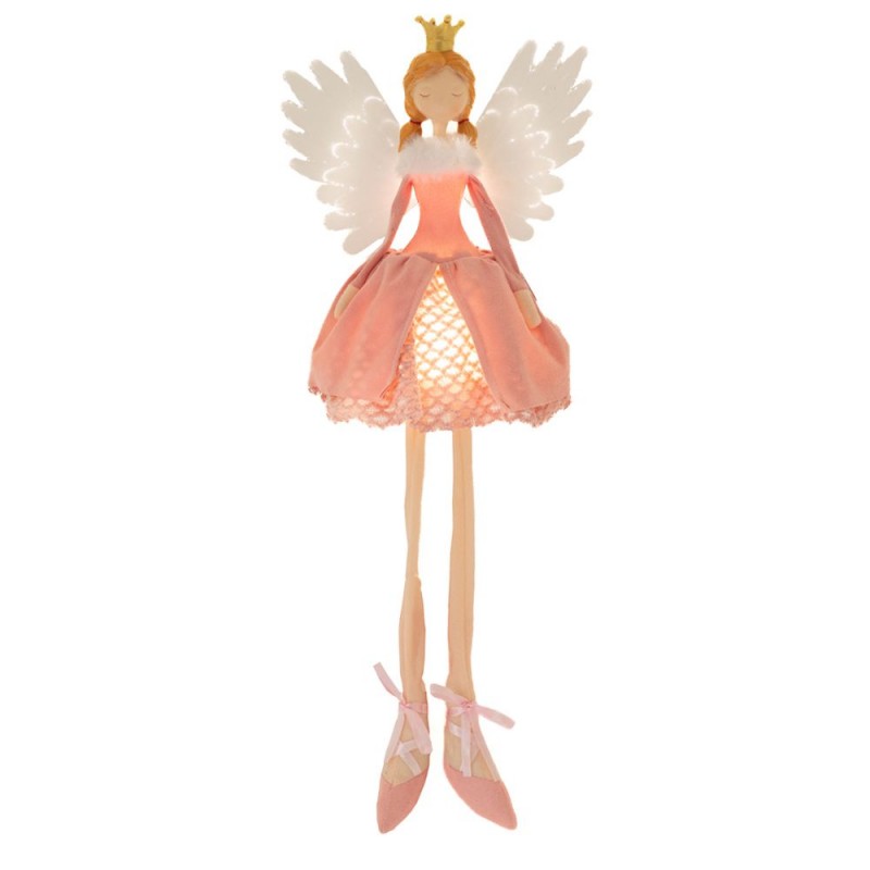 Χριστουγεννιάτικη φιγούρα αγγέλου σε ροζ απόχρωση με ενσωματωμένο φωτισμό στα φτερά 22x12x53 εκ