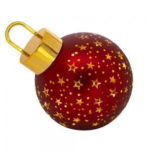 Χριστουγεννιάτικη διακοσμητική μπάλα σε κόκκινη απόχρωση με χρυσά αστεράκια και ενσωματωμένο φωτισμό 20 εκ