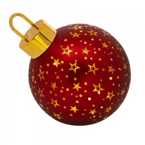 Χριστουγεννιάτικη διακοσμητική μπάλα σε κόκκινη απόχρωση με χρυσά αστεράκια και ενσωματωμένο φωτισμό 25 εκ