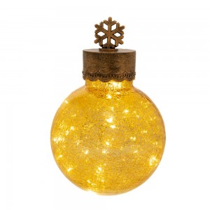 Χριστουγεννιάτικη διακοσμητική αντικέ γυάλινη μπάλα σε κίτρινη απόχρωση με ενσωματωμένο φωτισμό 17x27 εκ
