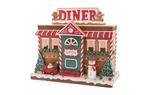 Χριστουγεννιάτικο διακοσμητικό Christmas Restaurant τύπου Gingerbread με ενσωματωμένο φωτισμό 30x15x26 εκ