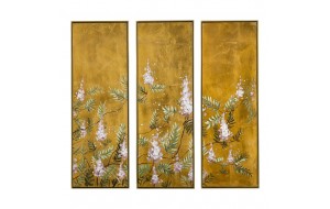 Gold Foil τρίπτυχος πίνακας ελαιογραφίας με απεικόνιση λουλούδια σε χρυσή κορνίζα 120x120 εκ