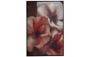 Cream Flowers πίνακας ελαιογραφίας σε τυπωμένο καμβά με θέμα λουλούδια σε wenge κορνίζα 83x123 εκ
