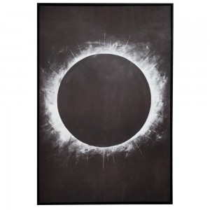Eclipse πίνακας σε τυπωμένο καμβά με την τεχνική ασημοτυπίας με απεικόνιση έκλειψη ηλίου και μαύρη ξύλινη κορνίζα 83x123 εκ 