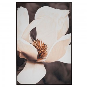 Magnolia πίνακας ελαιογραφίας σε τυπωμένο καμβά με θέμα λουλούδι μανόλια και ξύλινη μαύρη κορνίζα 83x123 εκ