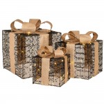 Χριστουγεννιάτικα διακοσμητικά δώρα με ενσωματωμένο LED φωτισμό με χρυσή κορδέλα σετ τριών τεμαχίων Χριστουγεννιάτικα διακοσμητικά δώρα με ενσωματωμένο LED φωτισμό με χρυσή κορδέλα σετ τριών τεμαχίων