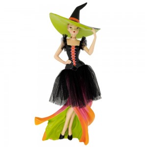 Διακοσμητική φιγούρα Halloween από πολυρεζίνη με γυναίκα ντυμένη σε μαύρη απόχρωση 25x20x60 εκ