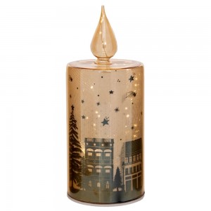 Χριστουγεννιάτικο διακοσμητικό γυάλινο κερί με γιορτινό περιστρεφόμενο σκηνικό και ενσωματωμένο φωτισμό 9x24 εκ Χριστουγεννιάτικο διακοσμητικό γυάλινο κερί με γιορτινό περιστρεφόμενο σκηνικό και ενσωματωμένο φωτισμό 9x24 εκ