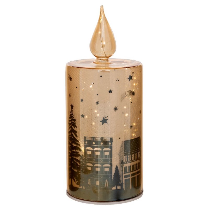 Χριστουγεννιάτικο διακοσμητικό γυάλινο κερί με γιορτινό περιστρεφόμενο σκηνικό και ενσωματωμένο φωτισμό 9x24 εκ Χριστουγεννιάτικο διακοσμητικό γυάλινο κερί με γιορτινό περιστρεφόμενο σκηνικό και ενσωματωμένο φωτισμό 9x24 εκ