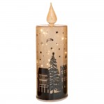 Χριστουγεννιάτικο διακοσμητικό γυάλινο κερί με γιορτινό περιστρεφόμενο σκηνικό και ενσωματωμένο φωτισμό 9x27 εκ Χριστουγεννιάτικο διακοσμητικό γυάλινο κερί με γιορτινό περιστρεφόμενο σκηνικό και ενσωματωμένο φωτισμό 9x27 εκ