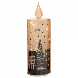 Χριστουγεννιάτικο διακοσμητικό γυάλινο κερί με γιορτινό περιστρεφόμενο σκηνικό και ενσωματωμένο φωτισμό 9x27 εκ Χριστουγεννιάτικο διακοσμητικό γυάλινο κερί με γιορτινό περιστρεφόμενο σκηνικό και ενσωματωμένο φωτισμό 9x27 εκ