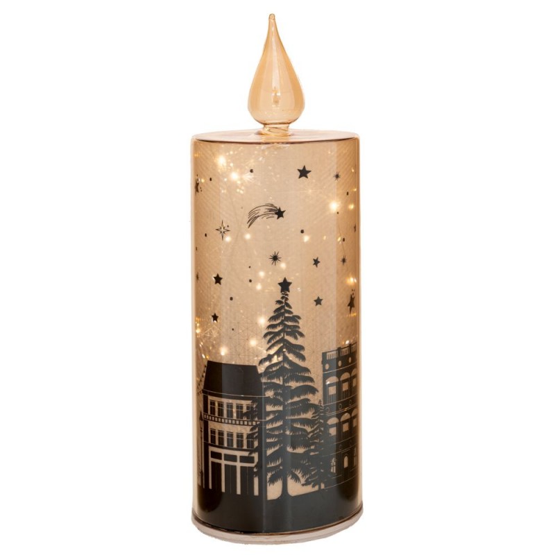 Χριστουγεννιάτικο διακοσμητικό γυάλινο κερί με γιορτινό περιστρεφόμενο σκηνικό και ενσωματωμένο φωτισμό 9x27 εκ Χριστουγεννιάτικο διακοσμητικό γυάλινο κερί με γιορτινό περιστρεφόμενο σκηνικό και ενσωματωμένο φωτισμό 9x27 εκ