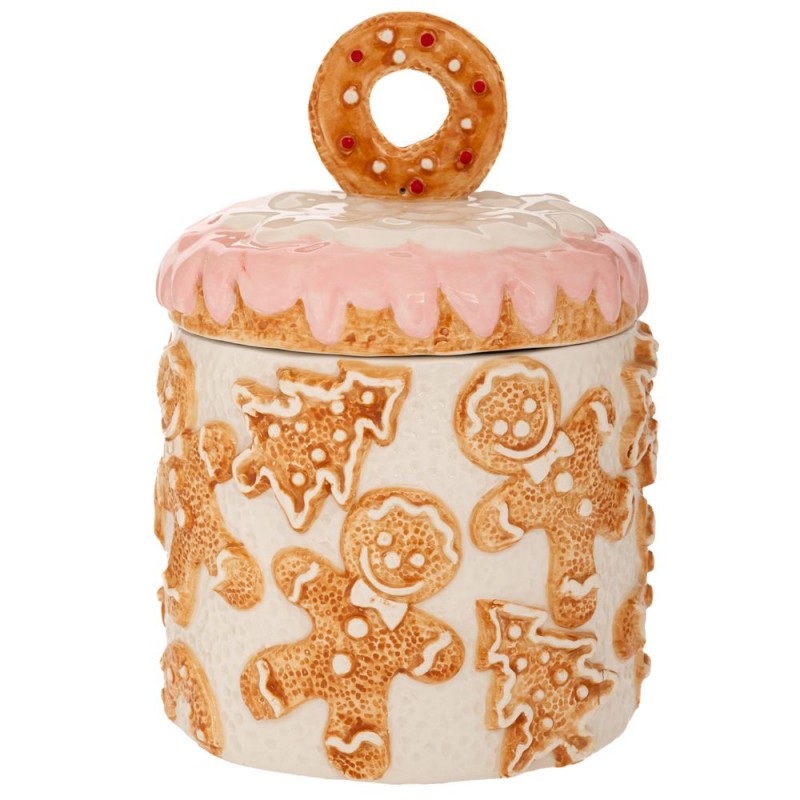 Χριστουγεννιάτικη κεραμική μπισκοτιέρα Gingerbread με καπάκι 15x22 εκ