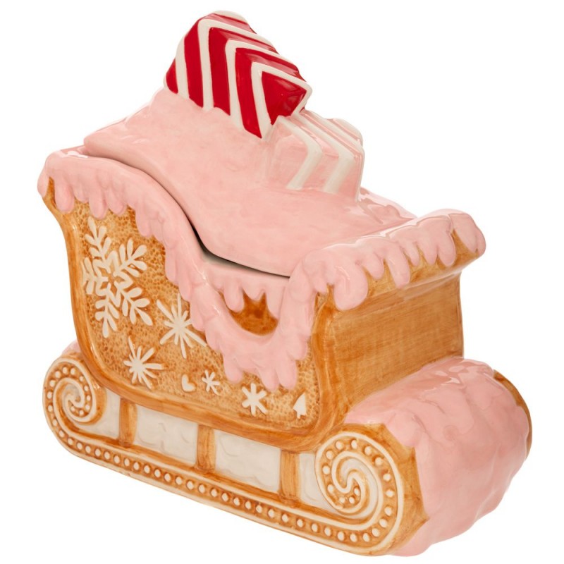 Χριστουγεννιάτικη κεραμική μπισκοτιέρα Gingerbread με σχήμα έλκηθρου και καπάκι 21x16x24 εκ