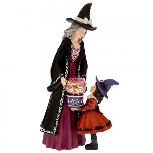 Διακοσμητικές φιγουρές Halloween από πολυρεζίνη με μάγισσα και παιδάκι με μαγική σφαίρα με ενσωματωμένο φωτισμό 21x18x44 εκ