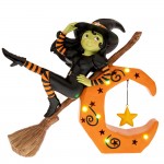 Διακοσμητική φιγούρα Halloween από πολυρεζίνη με μάγισσα σκούπα και φεγγάρι με ενσωματωμένο φωτισμό 32x12x28 εκ