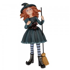 Διακοσμητική φιγούρα Halloween από πολυρεζίνη με μάγισσα με σκούπα 18x12x33 εκ