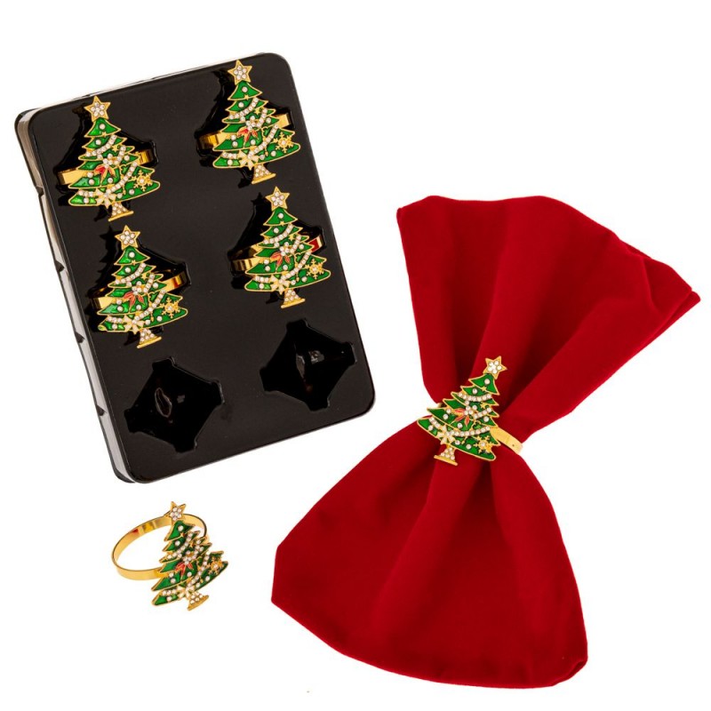 Χριστουγεννιάτικα δαχτυλίδια πετσέτας σε σχήμα στολισμένου δέντρου σετ έξι τεμαχίων Χριστουγεννιάτικα δαχτυλίδια πετσέτας σε σχήμα στολισμένου δέντρου σετ έξι τεμαχίων