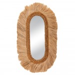 Shane Ina επιτοίχιος καθρέπτης με οβάλ σχήμα και πλαίσιο με φύλλα raffia σε φυσική απόχρωση 55x95 εκ