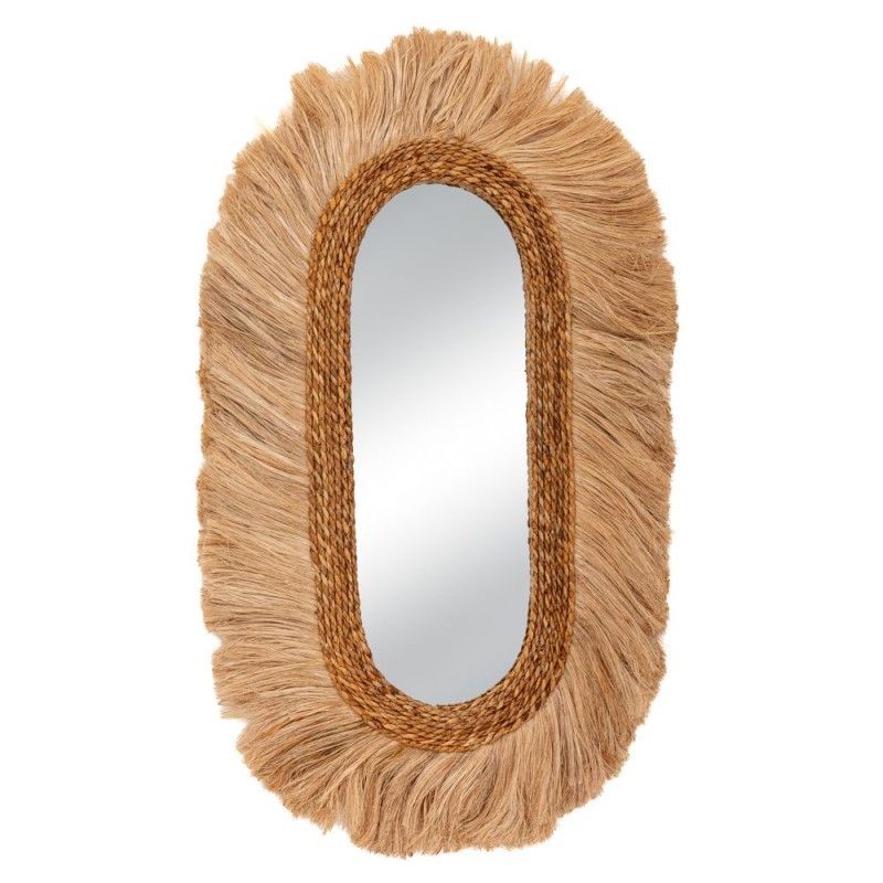 Shane Ina επιτοίχιος καθρέπτης με οβάλ σχήμα και πλαίσιο με φύλλα raffia σε φυσική απόχρωση 55x95 εκ