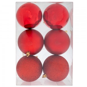 Χριστουγεννιάτικες άθραυστες μπάλες σε κόκκινη απόχρωση με γυαλιστερή, ματ και γκλίτερ υφή σετ δώδεκα τεμαχίων 8 εκ