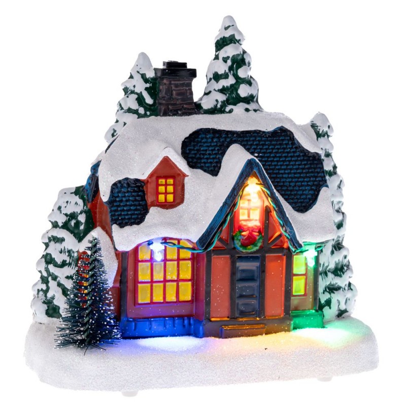 Χριστουγεννιάτικο διακοσμητικό χιονισμένο σπιτάκι με ενσωματωμένο φωτισμό 16x10x17 εκ