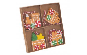 Χριστουγεννιάτικα στολίδια τύπου Gingerbread από πολυρεζίνη σε τέσσερα σχέδια σετ 12 τεμαχίων σε συσκευασία 12x12 εκ