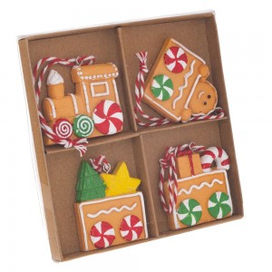 Χριστουγεννιάτικα στολίδια τύπου Gingerbread από πολυρεζίνη σε τέσσερα σχέδια σετ 12 τεμαχίων σε συσκευασία 12x12 εκ