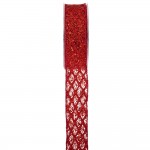 Sparkly Grid χριστουγεννιάτικη κορδέλα σε κόκκινη απόχρωση με γεωμετρικό πλέγμα 5,2x900 εκ