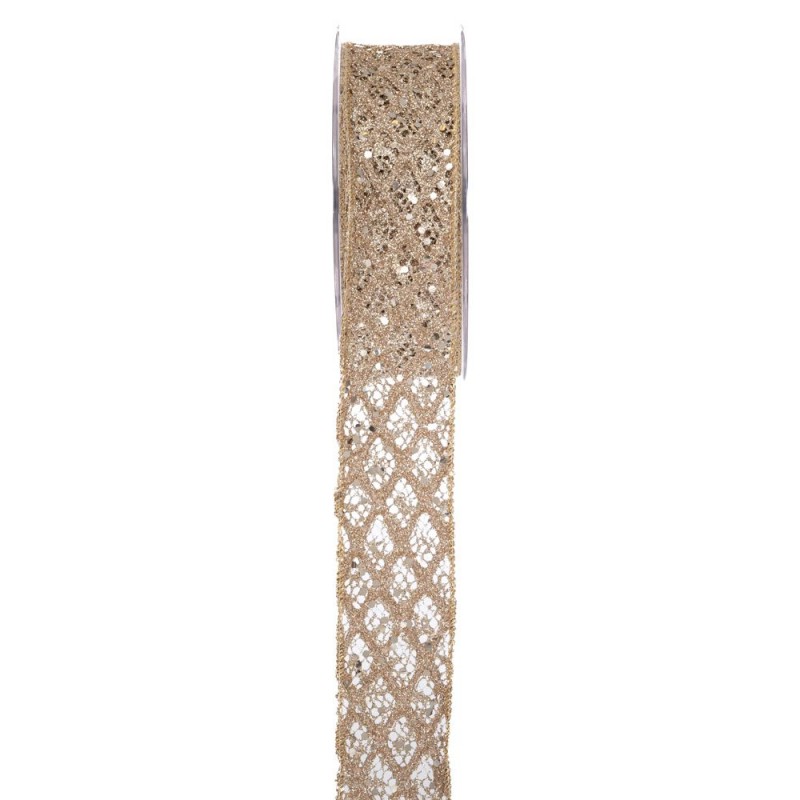 Sparkly Grid χριστουγεννιάτικη κορδέλα σε χρυσή απόχρωση με γεωμετρικό πλέγμα 5,2x900 εκ